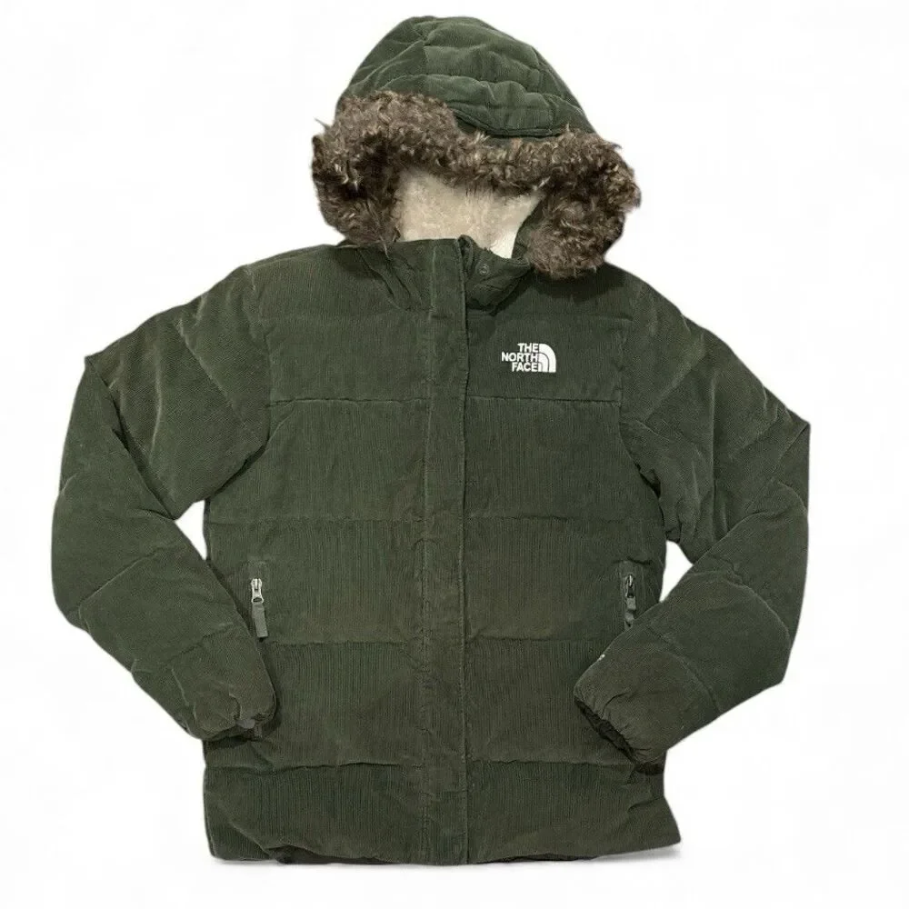 The North Face Kids Puffer Jacket in Green with Fur Hood - Picture 4 of 15